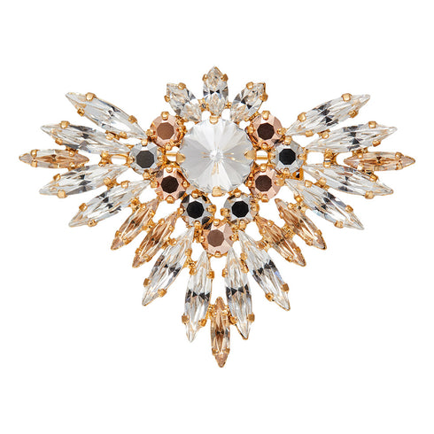 Broša "Varavīksnes Zieds (Golden Shadow / Light Chrome / Rose Gold)" ar Swarovski™ kristāliem